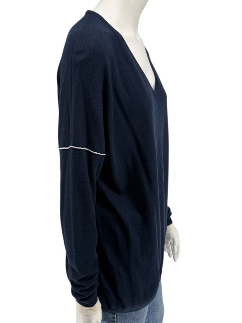 Kokun Navy Blue Bamboo Cashmere V-Neck Sweater – Size XL