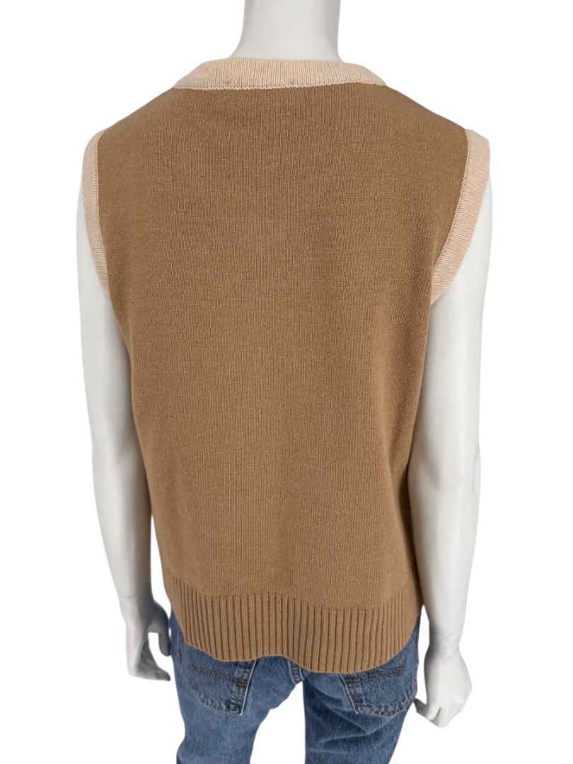 Misselle Les Copains Tan Embellished Crest Sweater Vest – Size L
