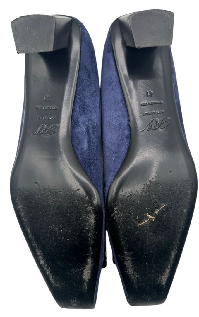 Roger Vivier “Belle Vivier” Navy Suede Buckle Pumps – Size 41 (Made in Italy)