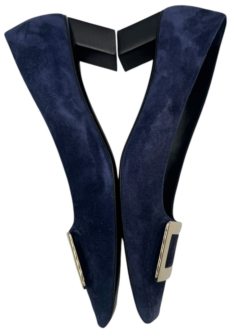 Roger Vivier “Belle Vivier” Navy Suede Buckle Pumps – Size 41 (Made in Italy)