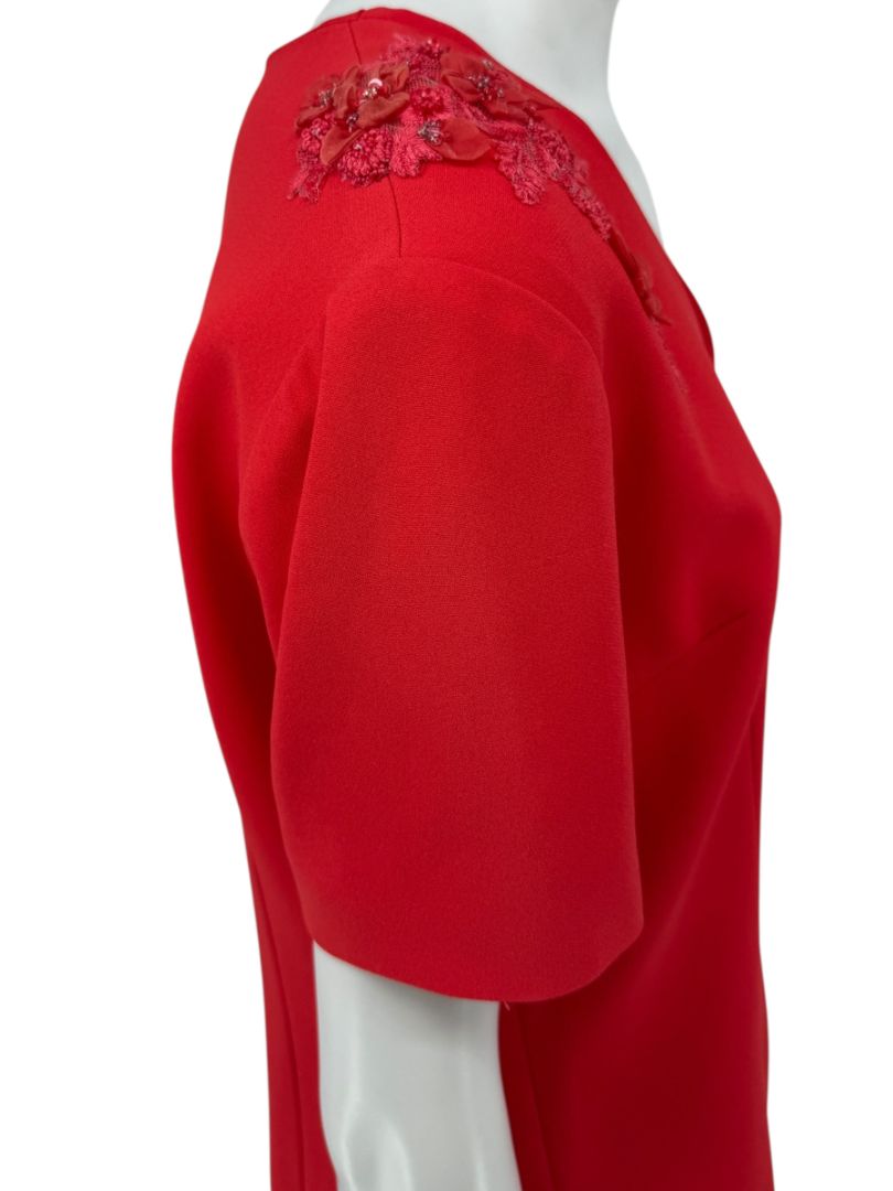 Pamella Roland Red Embellished V-Neck Shift Dress – Large