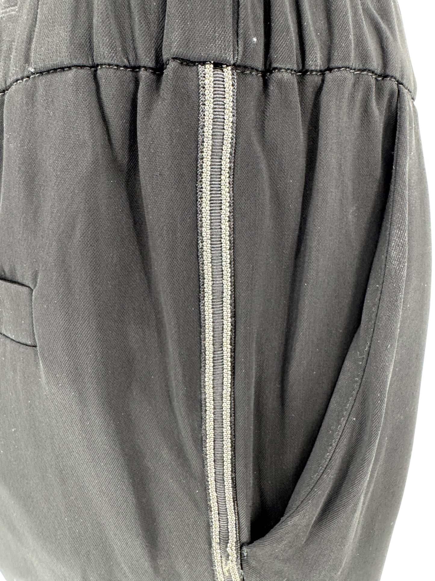 Brunello Cucinelli Black Viscose Drawstring Pants with Monili Trim – Size 8 (IT 44)