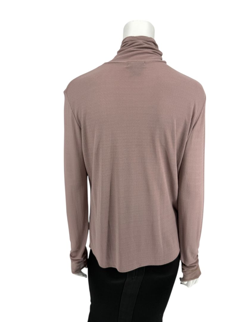Zenobia Taupe Silk Turtleneck Blouse – Size XL