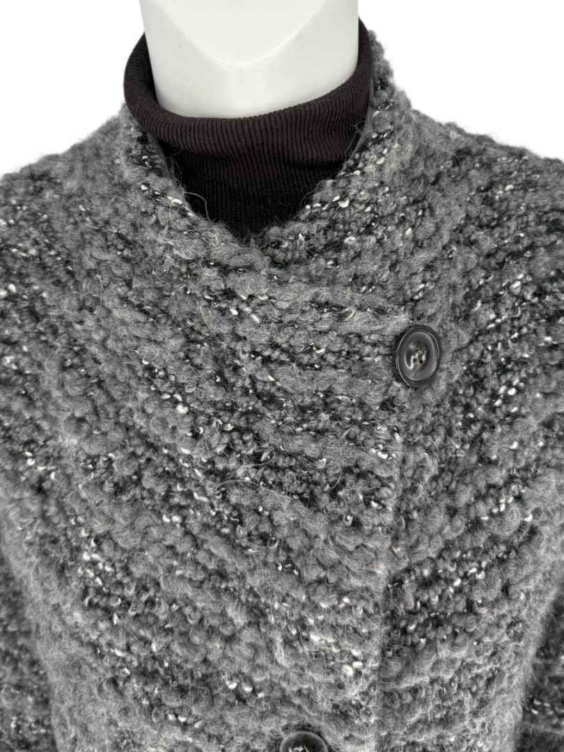 Armani Collezioni Gray Bouclé Knit Coat – Size 10