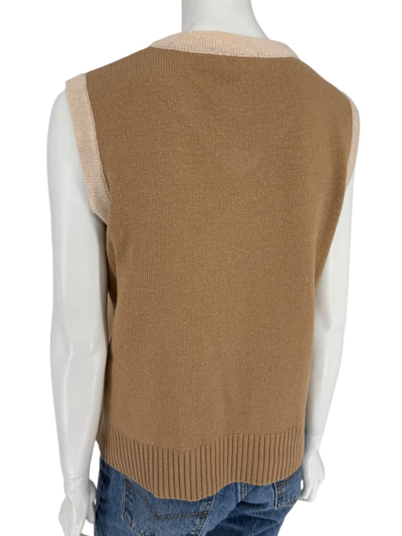 Misselle Les Copains Tan Embellished Crest Sweater Vest – Size L