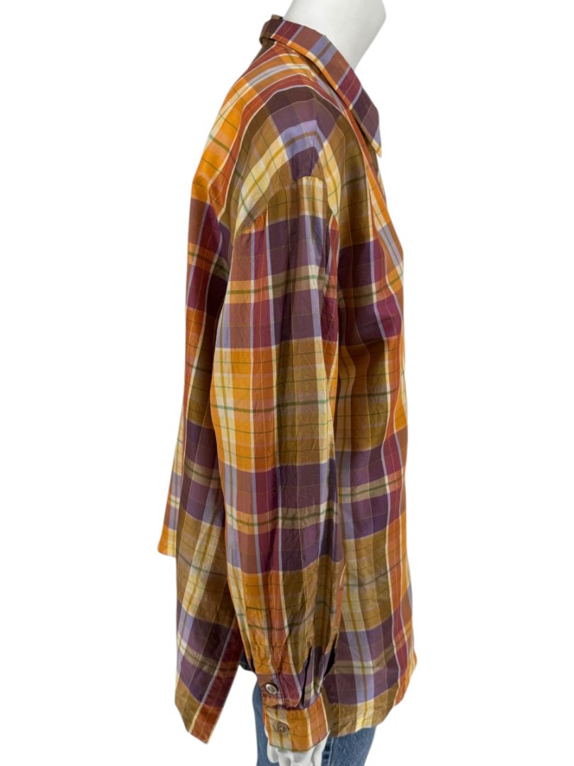 Linda Allard for Ellen Tracy 100% Silk Plaid Button-Up Shirt – Size 14