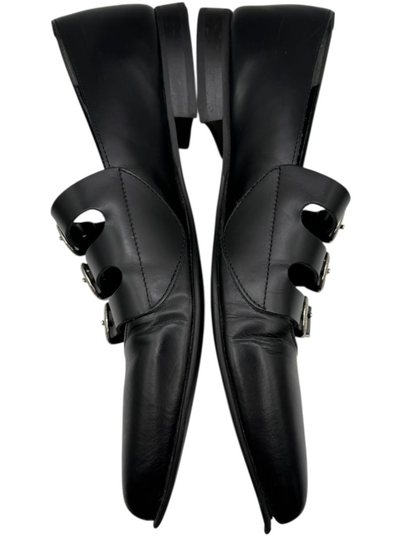 Comme des Garçons Black Triple-Buckle Leather Flats – Japanese Size 25