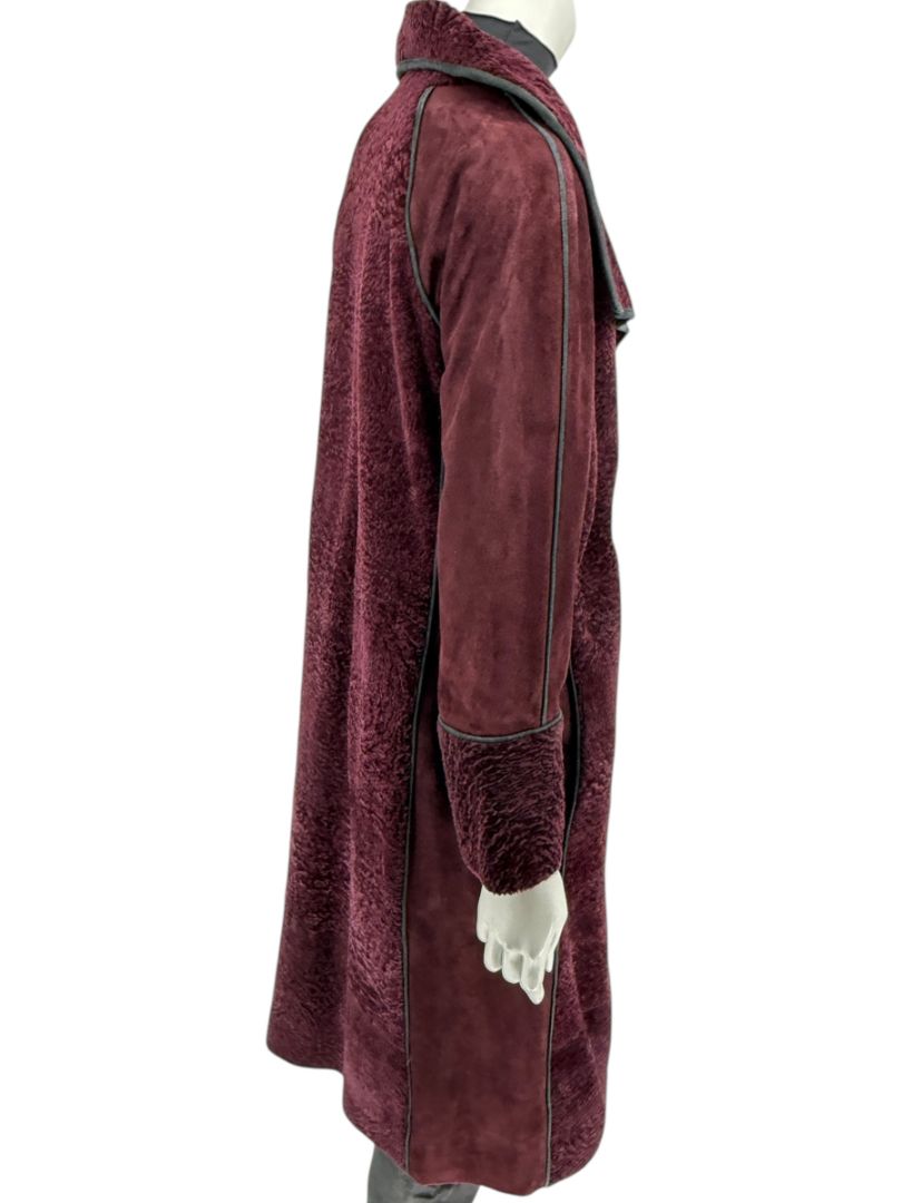 Pamella Roland Burgundy Shearling Cape Style Jacket with Leather Trim – Large