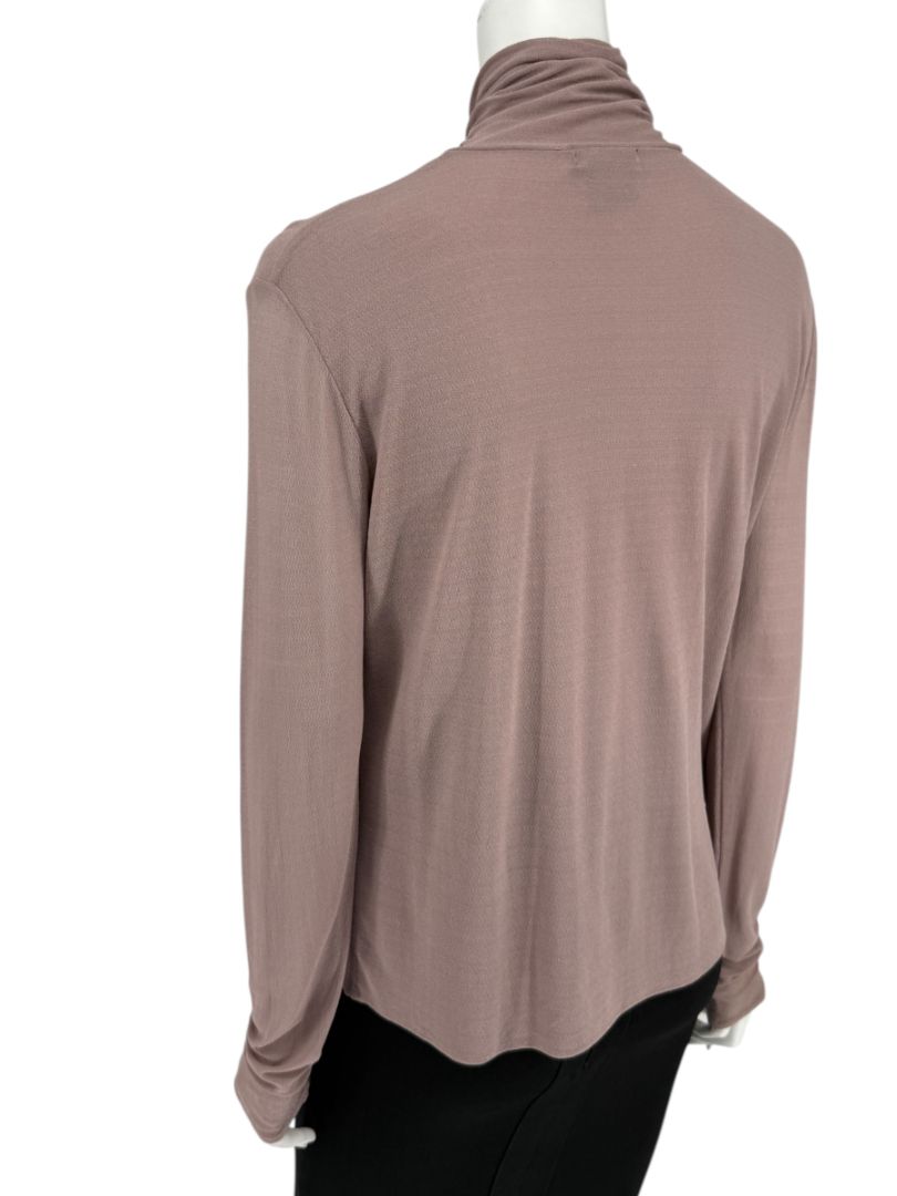 Zenobia Taupe Silk Turtleneck Blouse – Size XL