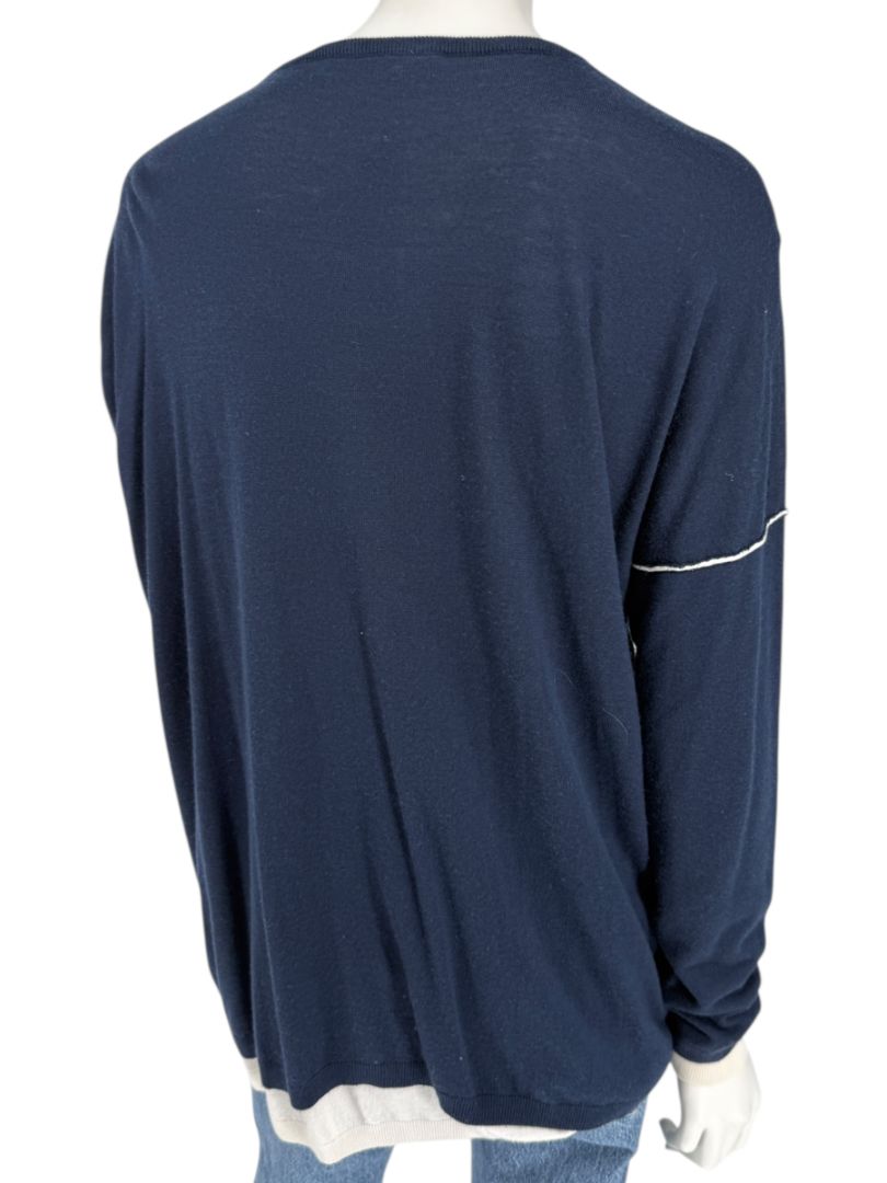 Kokun Navy Blue Bamboo Cashmere V-Neck Sweater – Size XL