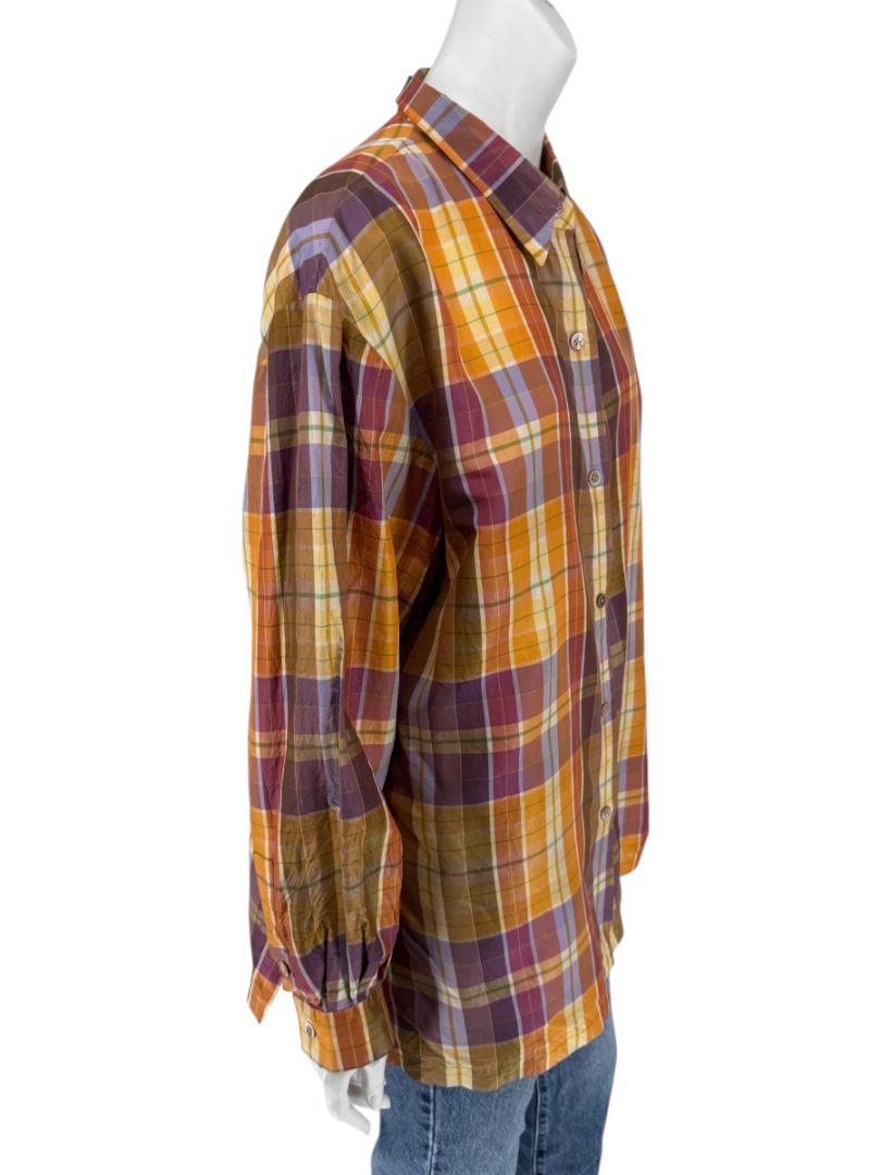 Linda Allard for Ellen Tracy 100% Silk Plaid Button-Up Shirt – Size 14