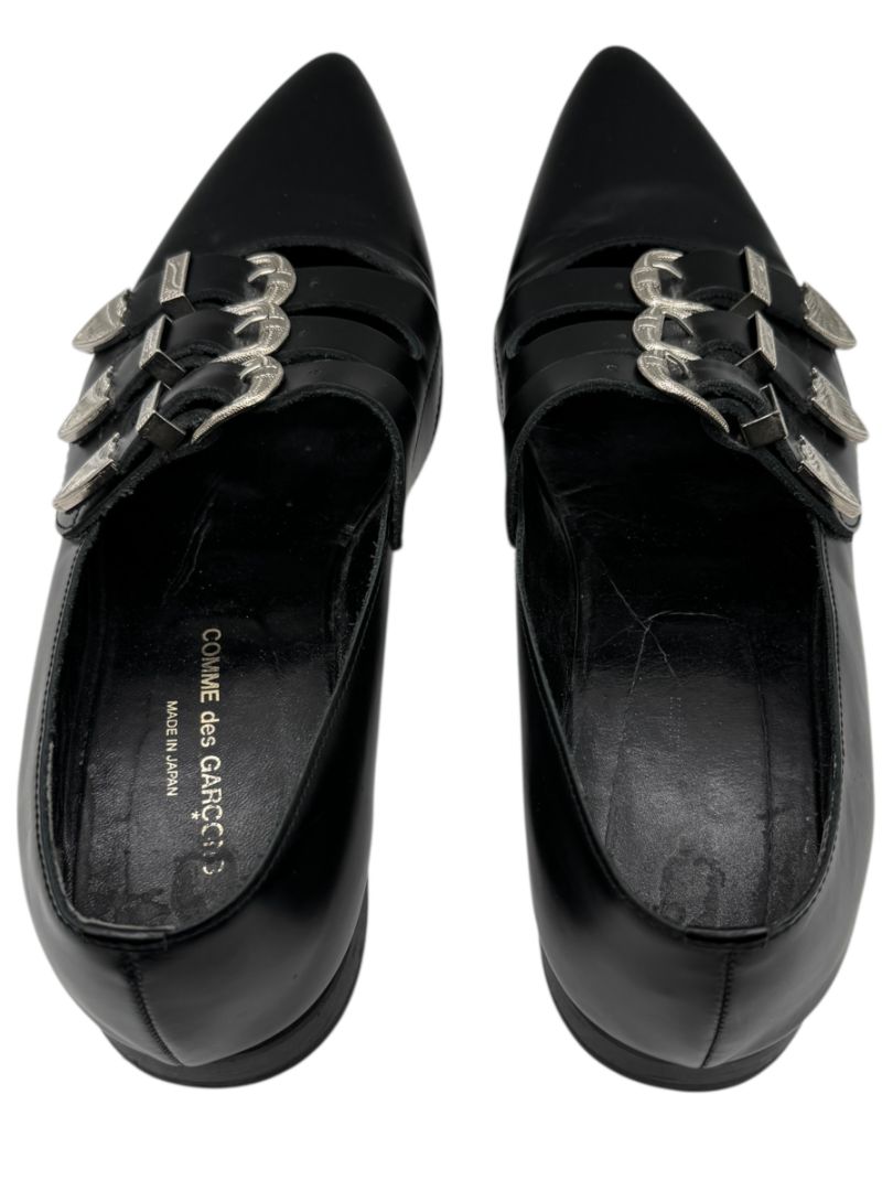 Comme des Garçons Black Triple-Buckle Leather Flats – Japanese Size 25