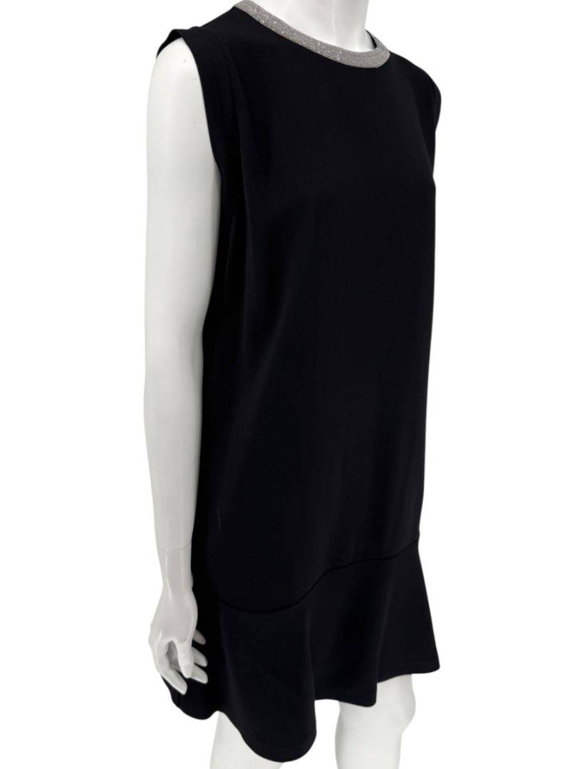 Brunello Cucinelli Black Wool Viscose Sleeveless Shift Dress Monili Beaded Collar - Large