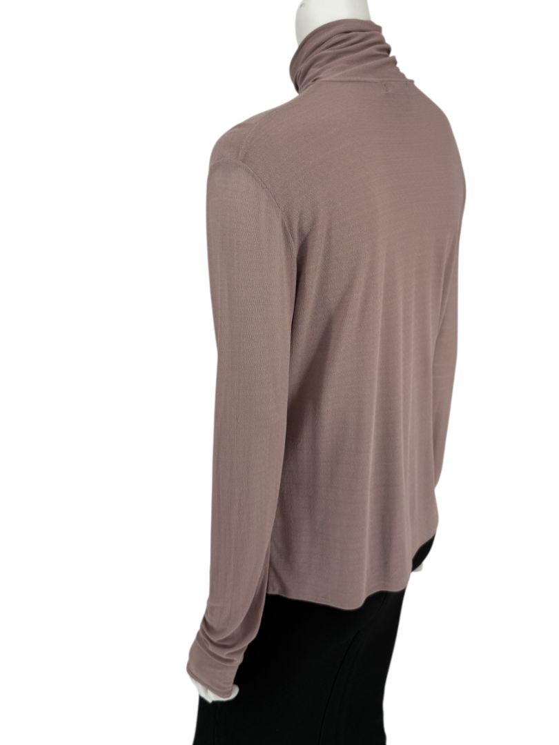 Zenobia Taupe Silk Turtleneck Blouse – Size XL