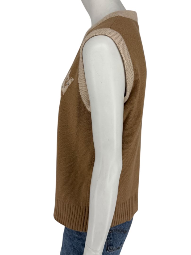 Misselle Les Copains Tan Embellished Crest Sweater Vest – Size L