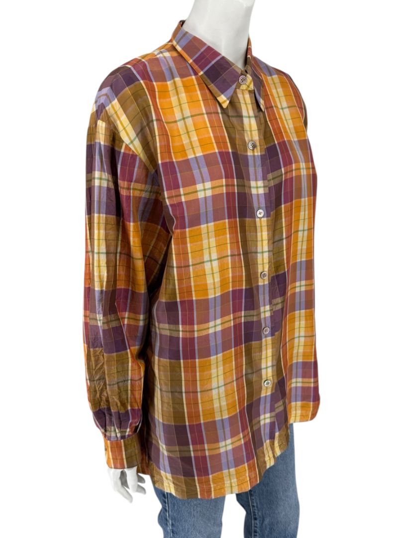 Linda Allard for Ellen Tracy 100% Silk Plaid Button-Up Shirt – Size 14