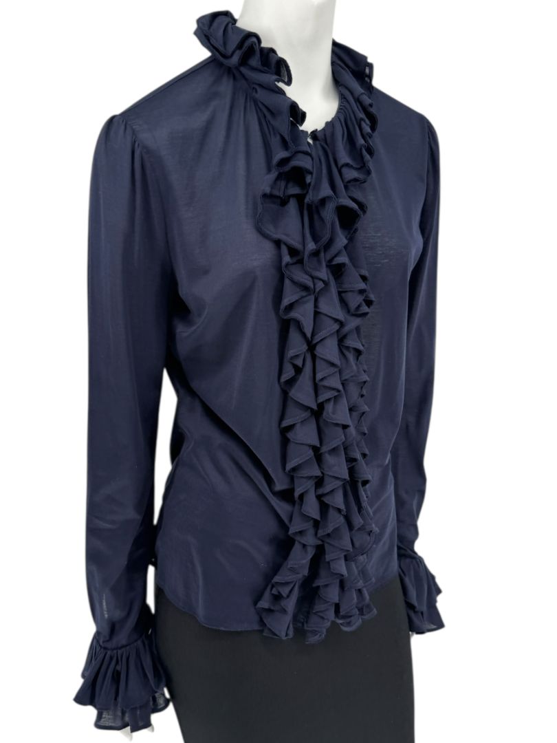 Ralph Lauren Collection Ruffled Cotton Blouse – Navy - Size L