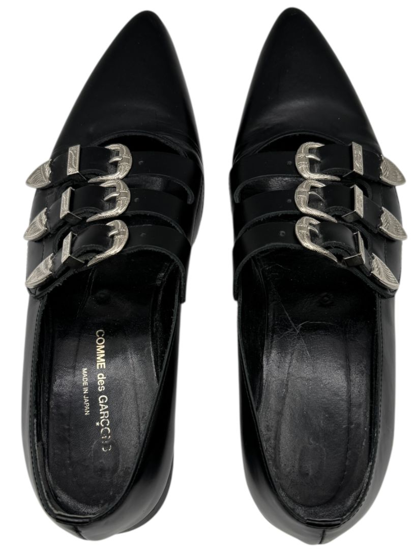 Comme des Garçons Black Triple-Buckle Leather Flats – Japanese Size 25