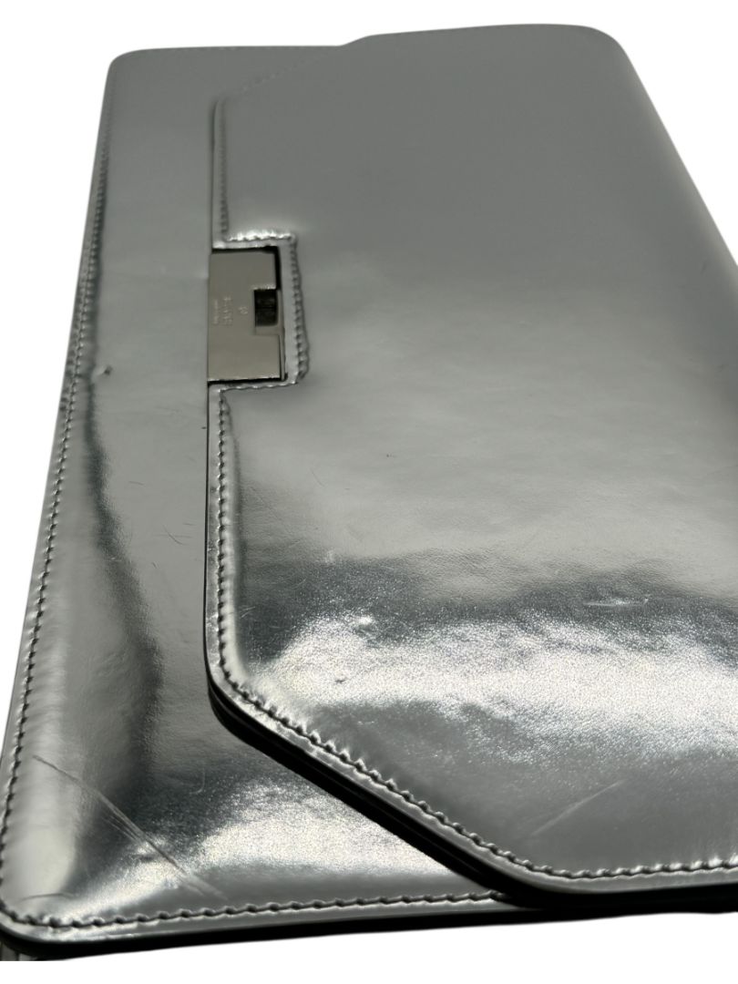 Gucci Metallic Silver Leather Clutch