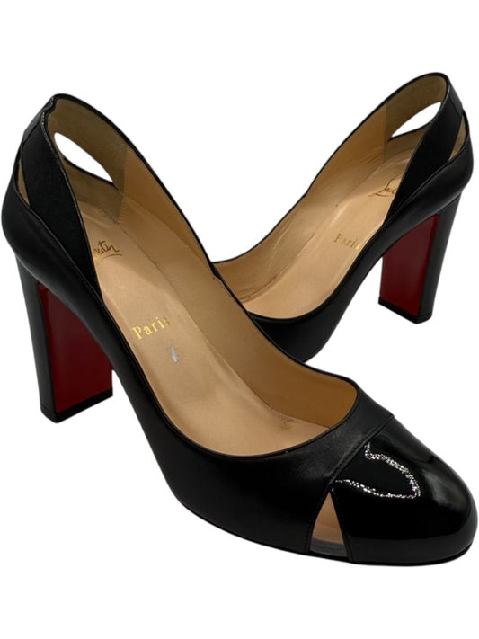 Christian Louboutin Black Leather & Patent Cap-Toe Pumps – Size 39.5