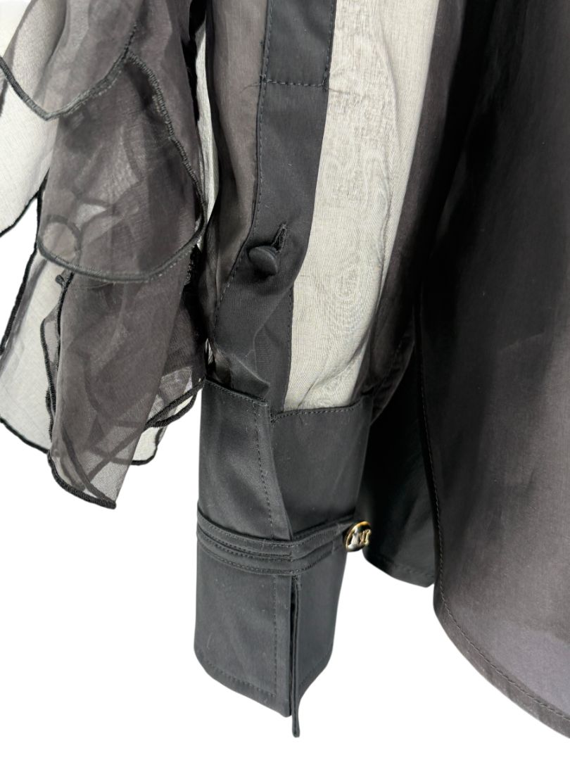 MaxMara 'Umberta' Sheer Black Silk Ruffle Blouse – Size 8
