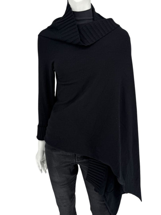 Armani Collezioni Black Asymmetric Rib-Trim Wrap Sweater – Size 12