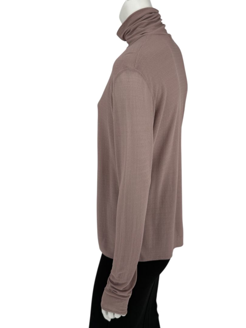 Zenobia Taupe Silk Turtleneck Blouse – Size XL