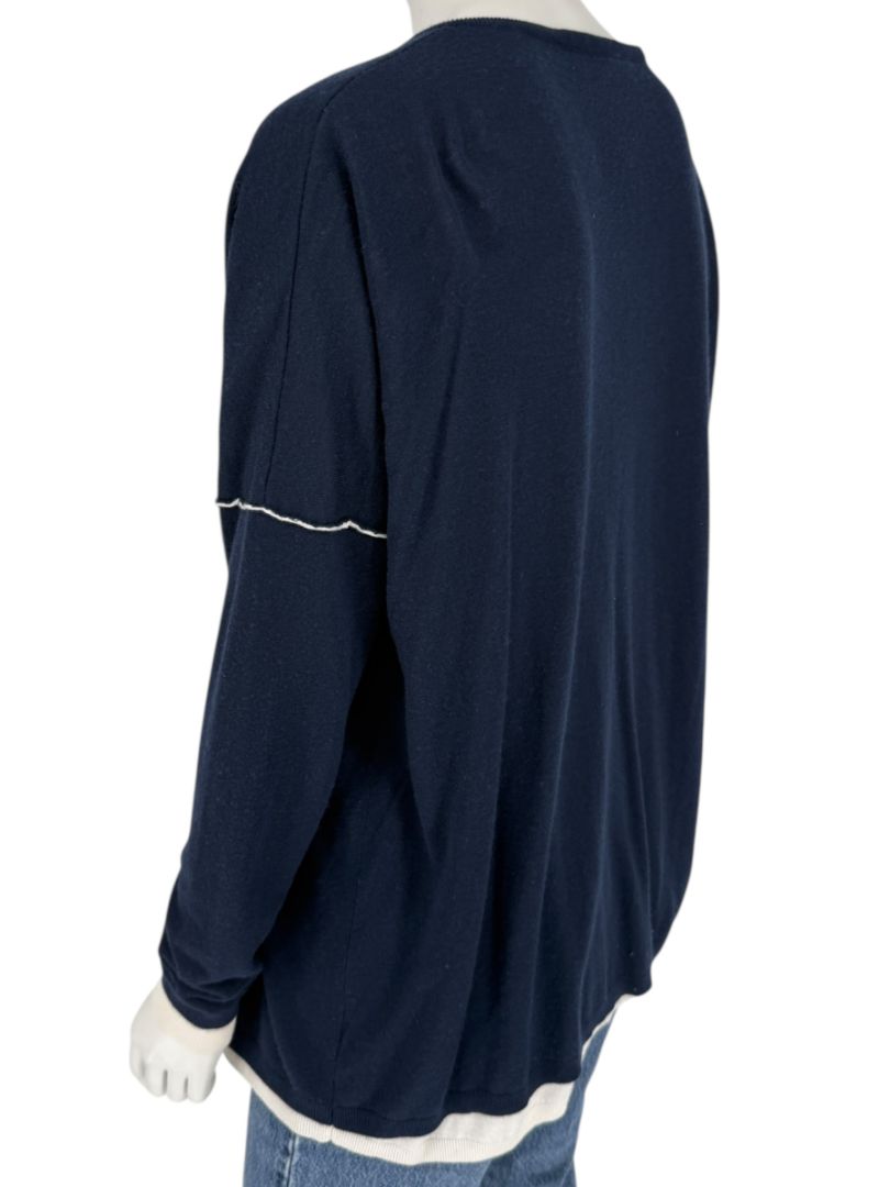 Kokun Navy Blue Bamboo Cashmere V-Neck Sweater – Size XL