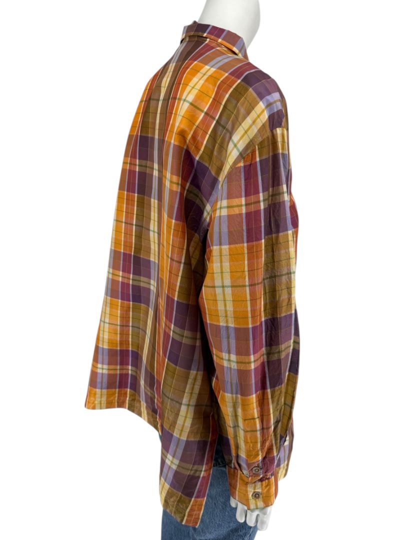 Linda Allard for Ellen Tracy 100% Silk Plaid Button-Up Shirt – Size 14