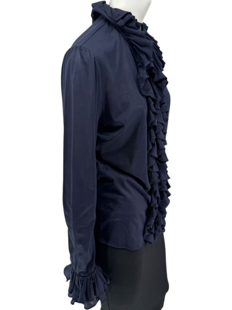 Ralph Lauren Collection Ruffled Cotton Blouse – Navy - Size L