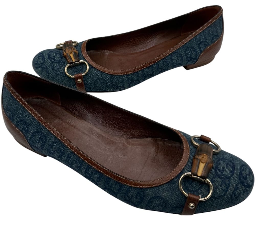 Gucci Blue GG Denim Bamboo Horsebit Ballet Flats – Size 11B
