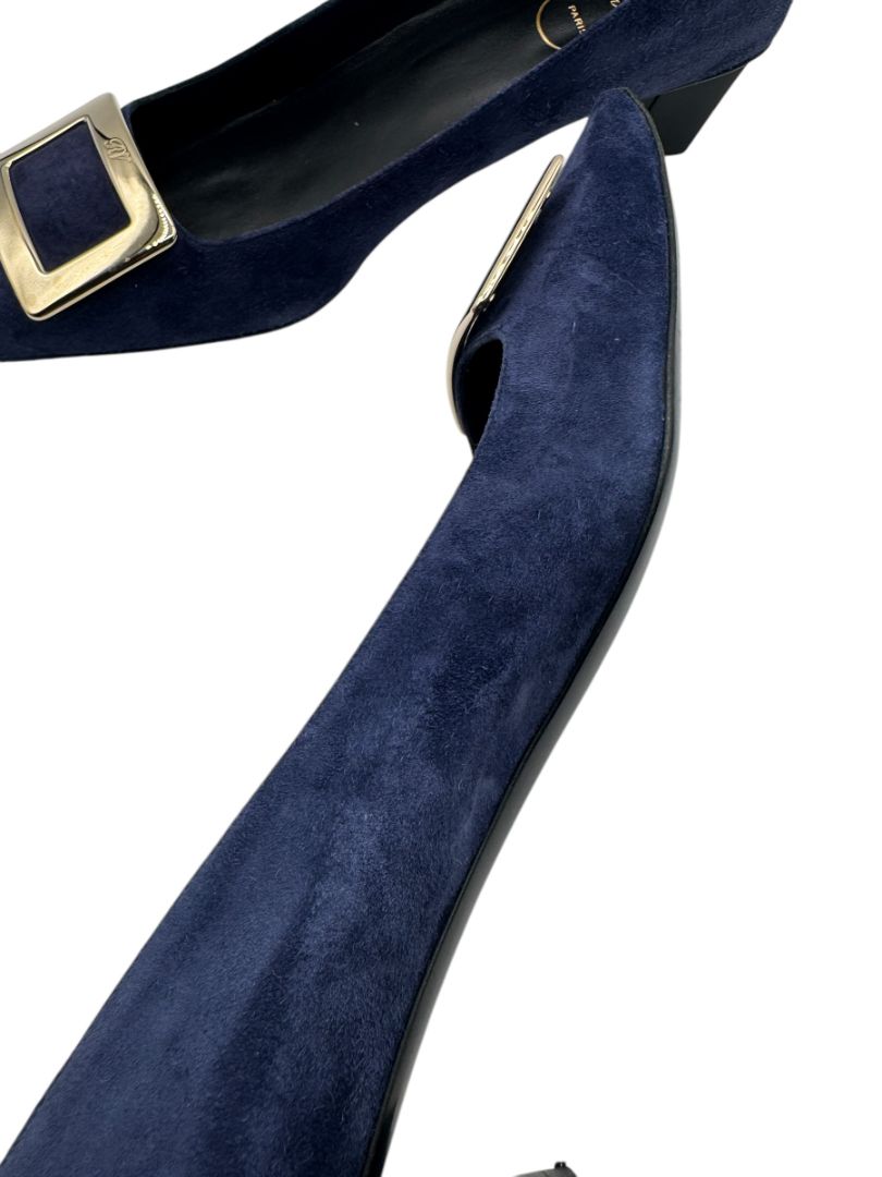 Roger Vivier “Belle Vivier” Navy Suede Buckle Pumps – Size 41 (Made in Italy)