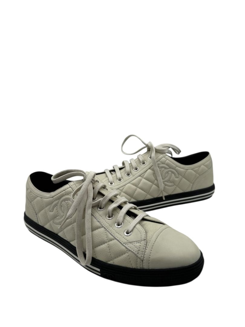 BNIB CHANEL Caviar Quilted CC Sneakers in Dark White – Size 40