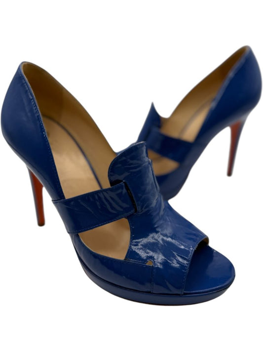 Versace Royal Blue Patent Leather Peep-Toe Heels – Size 39.5