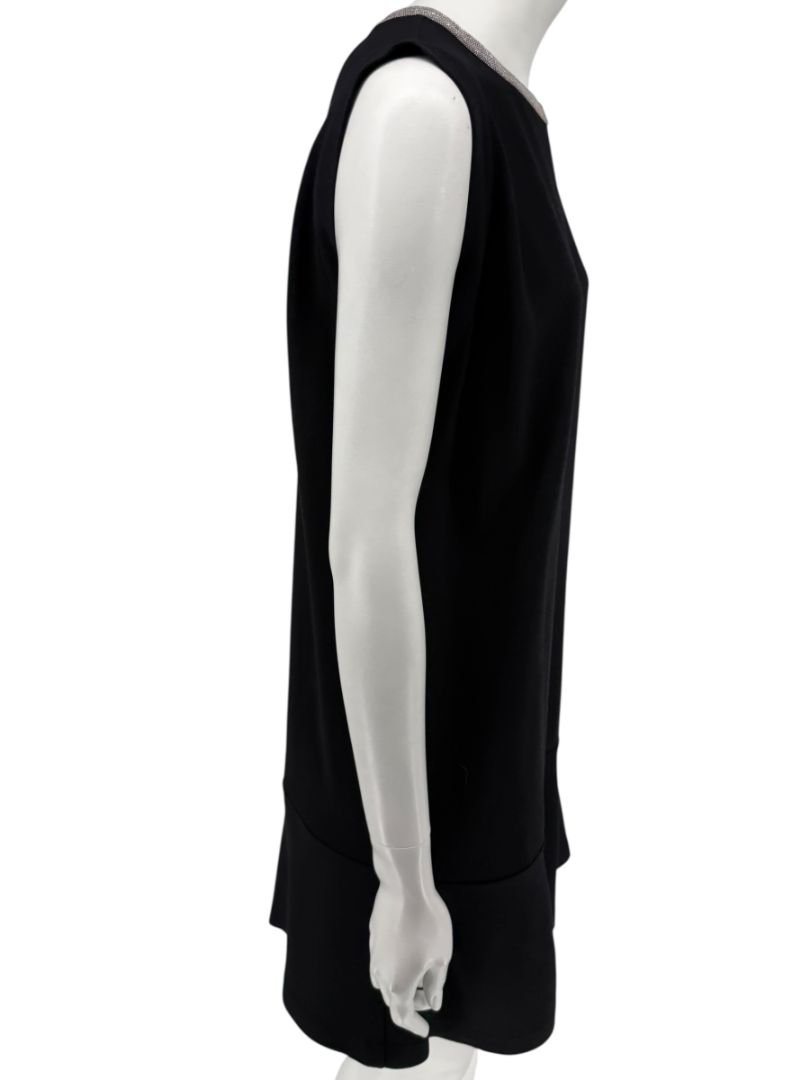 Brunello Cucinelli Black Wool Viscose Sleeveless Shift Dress Monili Beaded Collar - Large