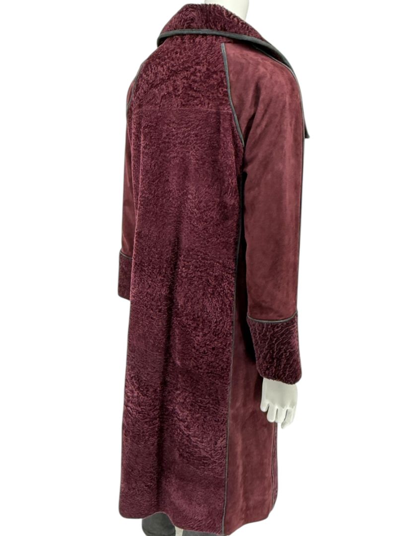 Pamella Roland Burgundy Shearling Cape Style Jacket with Leather Trim – Large