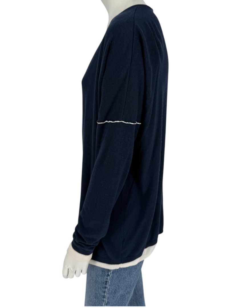 Kokun Navy Blue Bamboo Cashmere V-Neck Sweater – Size XL