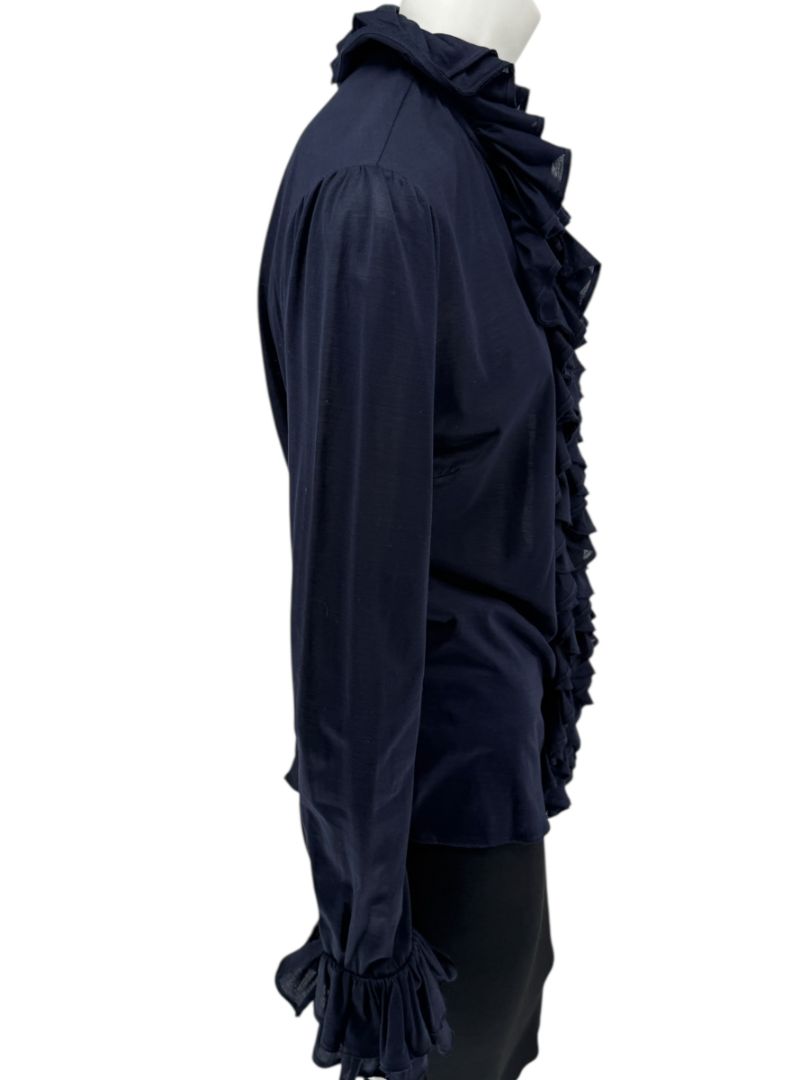 Ralph Lauren Collection Ruffled Cotton Blouse – Navy - Size L