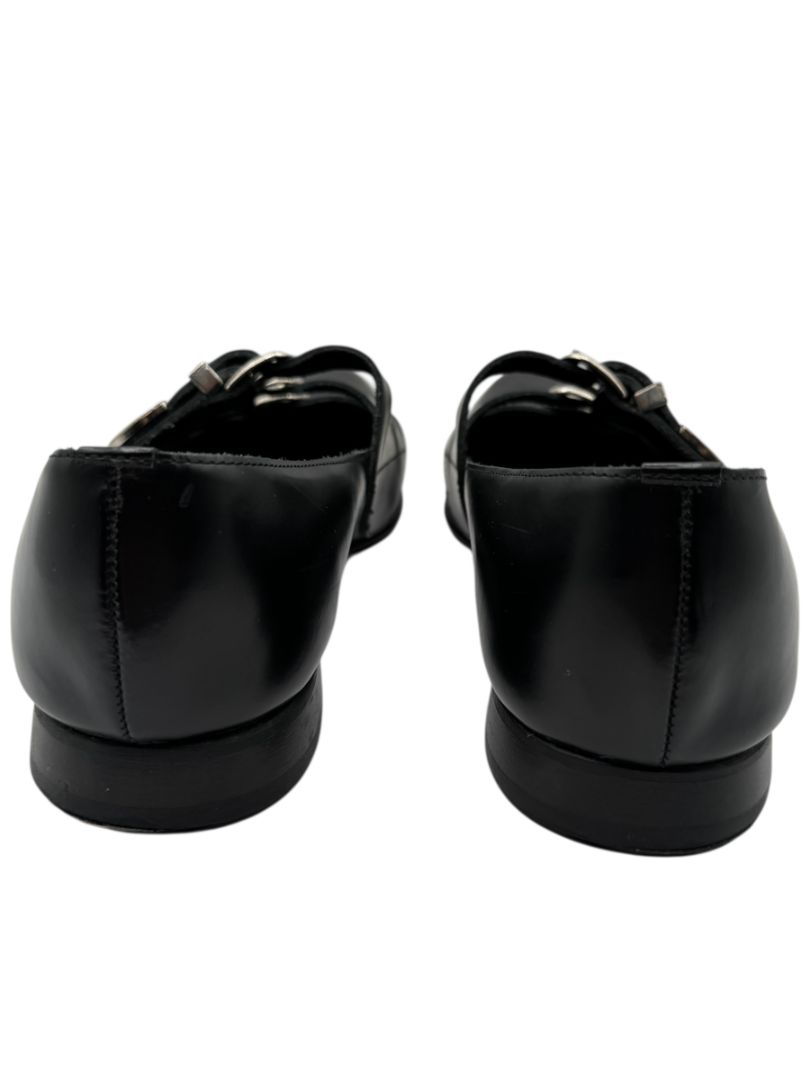 Comme des Garçons Black Triple-Buckle Leather Flats – Japanese Size 25