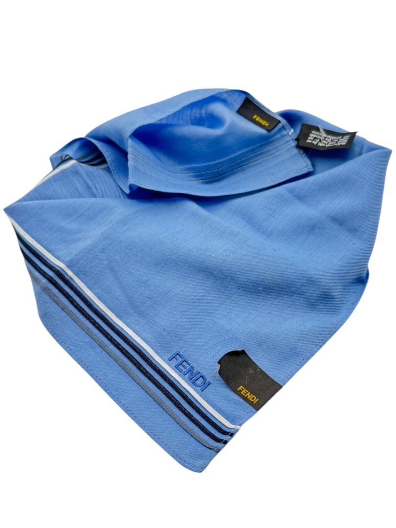 Fendi Blue Cotton Striped Border Square Scarf