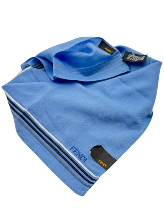 Fendi Blue Cotton Striped Border Square Scarf