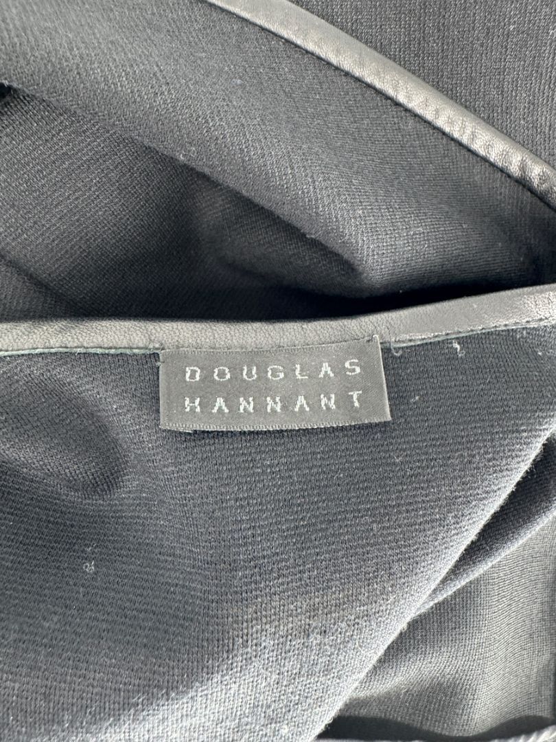 Douglas Hannant Black Wool Wrap Jacket with Nappa Leather Trim – Size 14