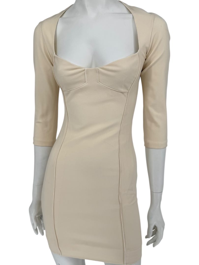 Pamella Roland Cream Bodycon Cut-Out Back Dress - Size 4
