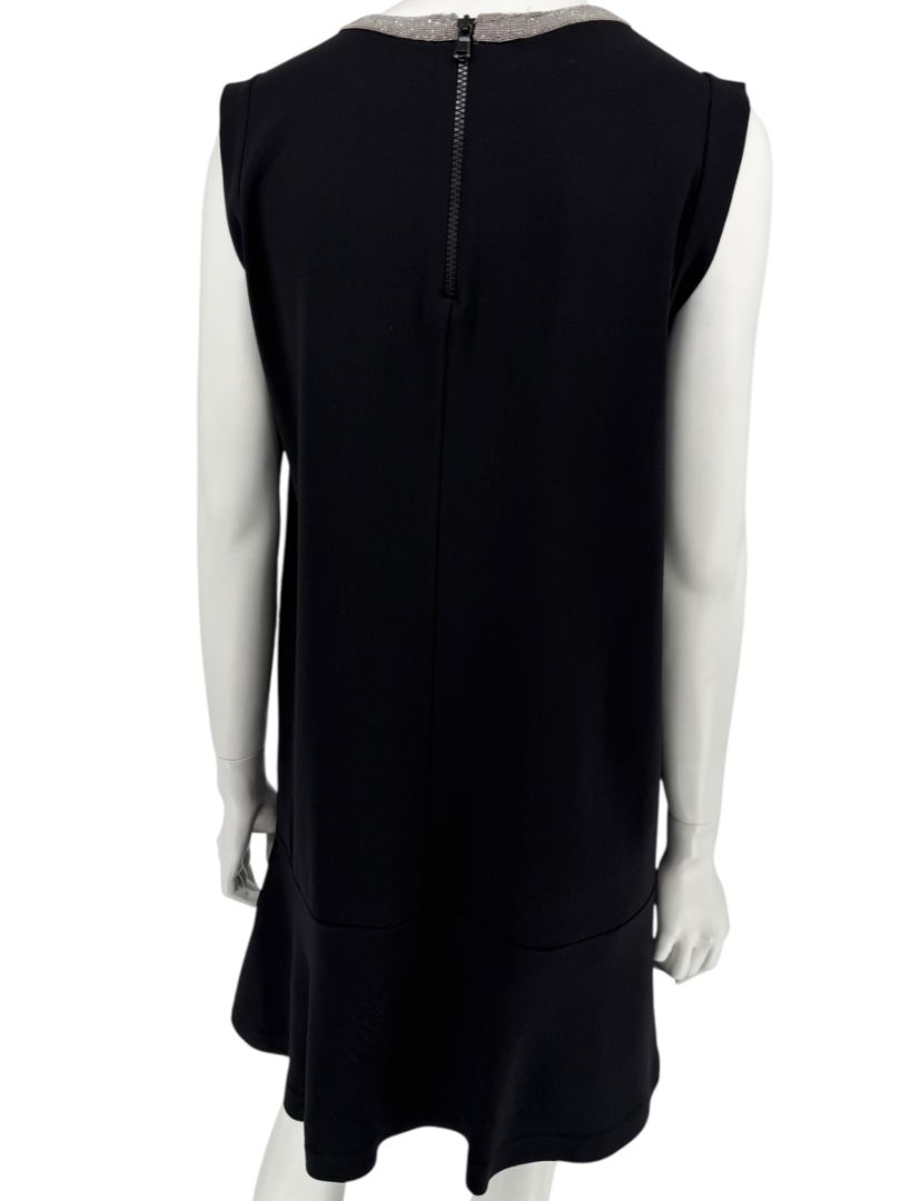 Brunello Cucinelli Black Wool Viscose Sleeveless Shift Dress Monili Beaded Collar - Large