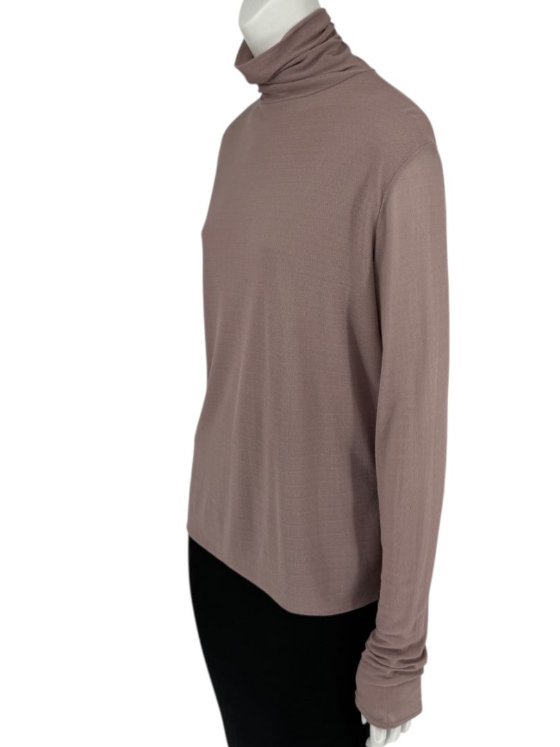 Zenobia Taupe Silk Turtleneck Blouse – Size XL