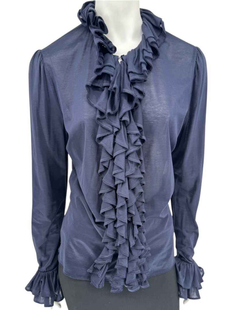 Ralph Lauren Collection Ruffled Cotton Blouse – Navy - Size L