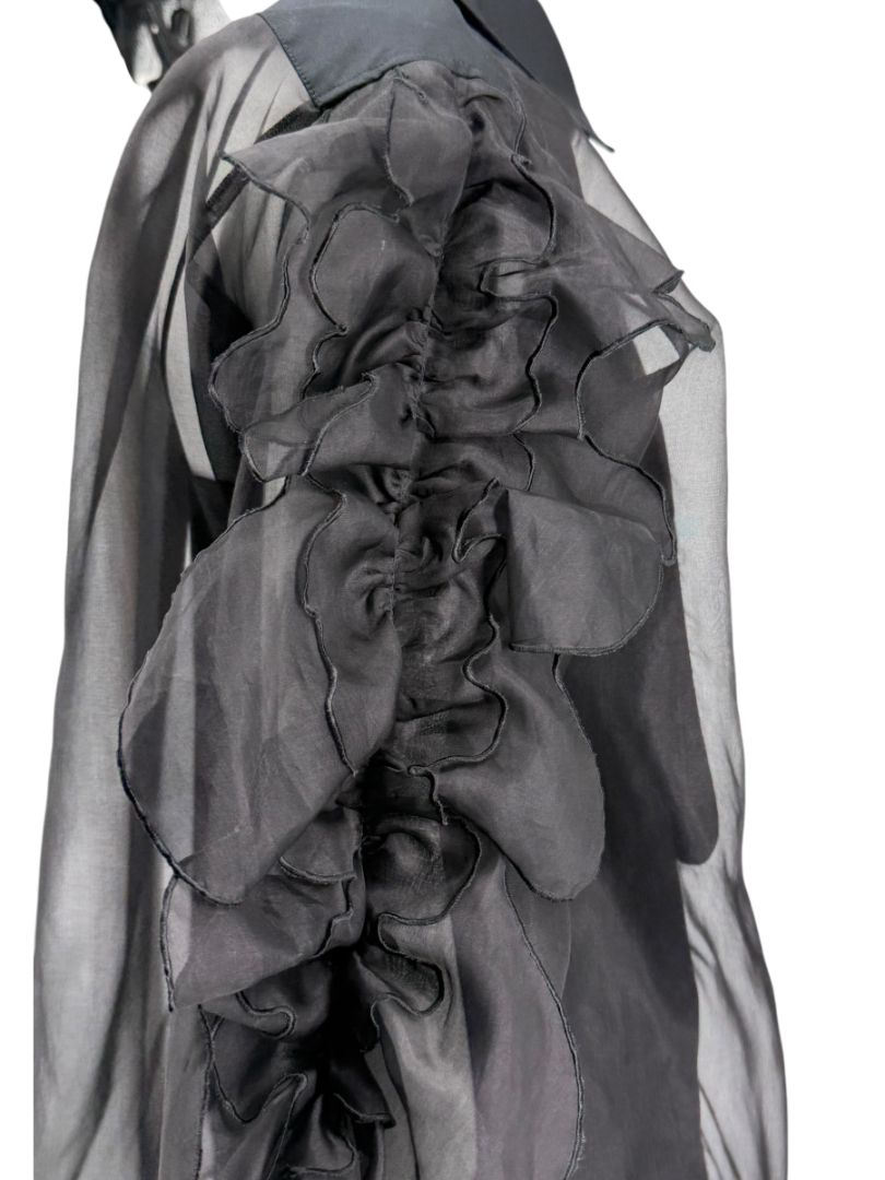 MaxMara 'Umberta' Sheer Black Silk Ruffle Blouse – Size 8