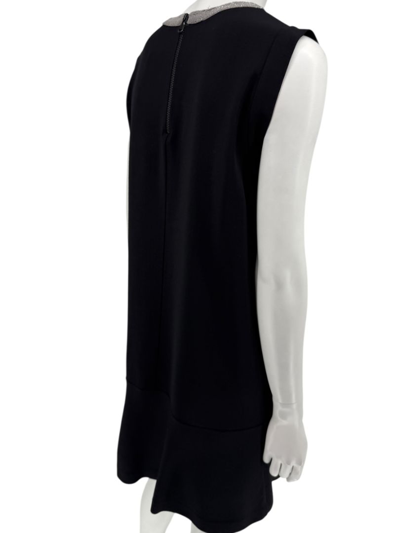Brunello Cucinelli Black Wool Viscose Sleeveless Shift Dress Monili Beaded Collar - Large