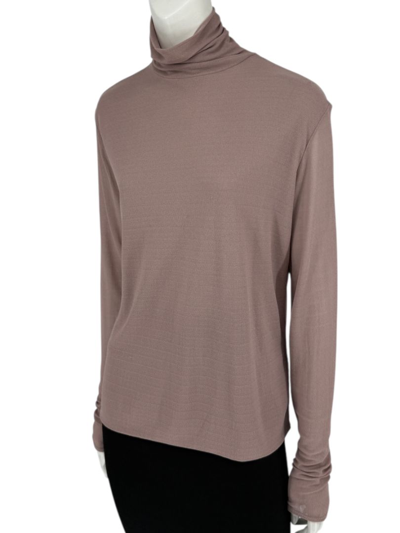 Zenobia Taupe Silk Turtleneck Blouse – Size XL