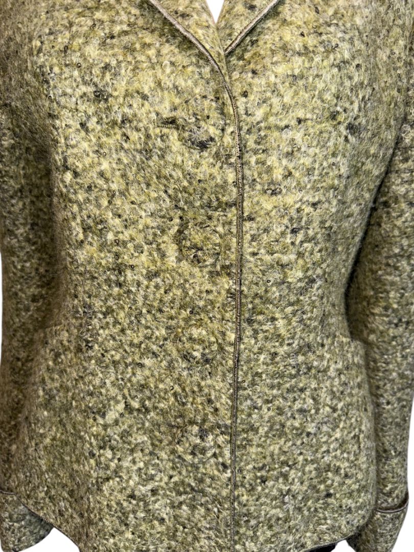 MSIAMO Green Wool Blend Bouclé Jacket – Size 12